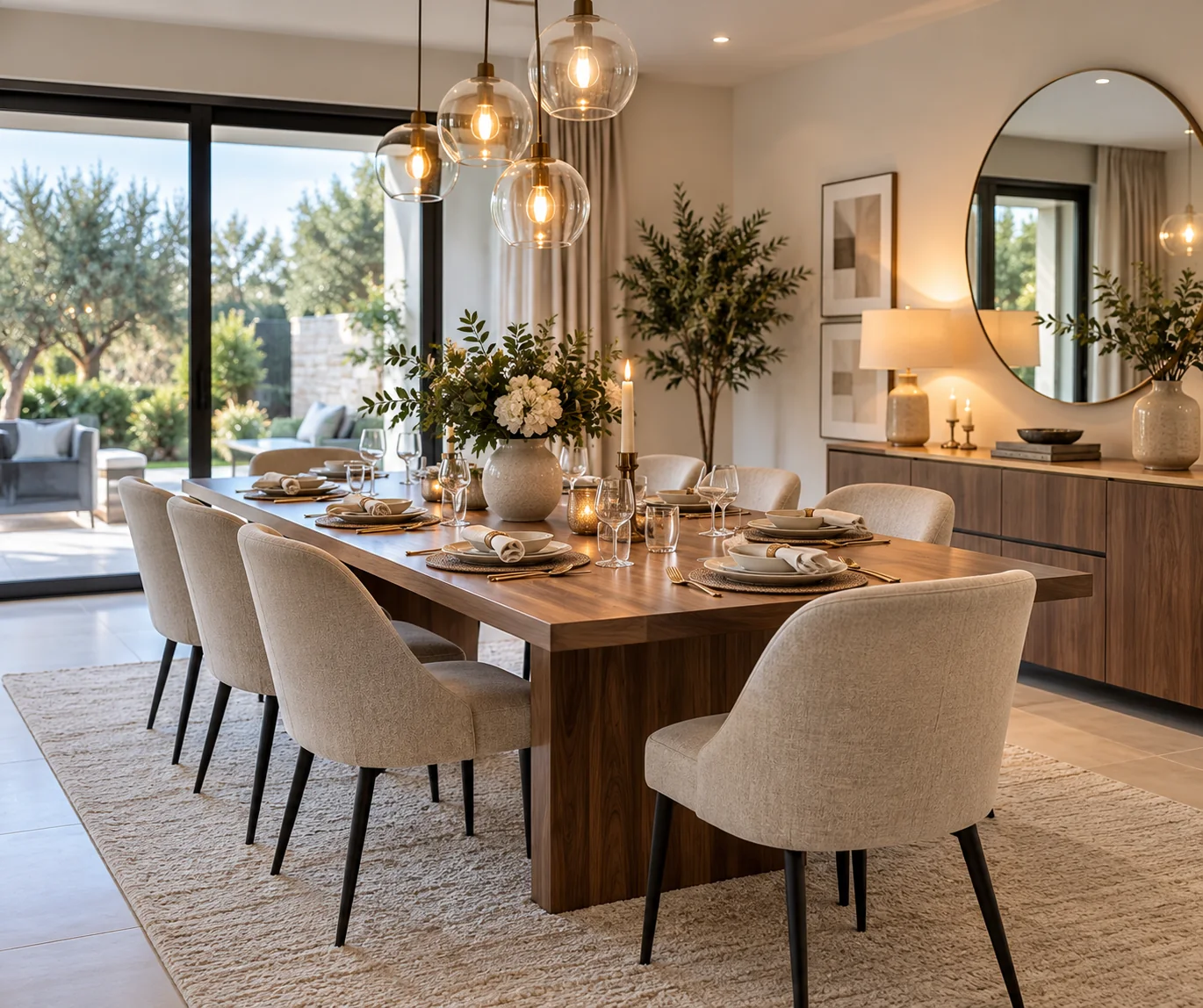 Salle à manger élégante et parfaitement dressée