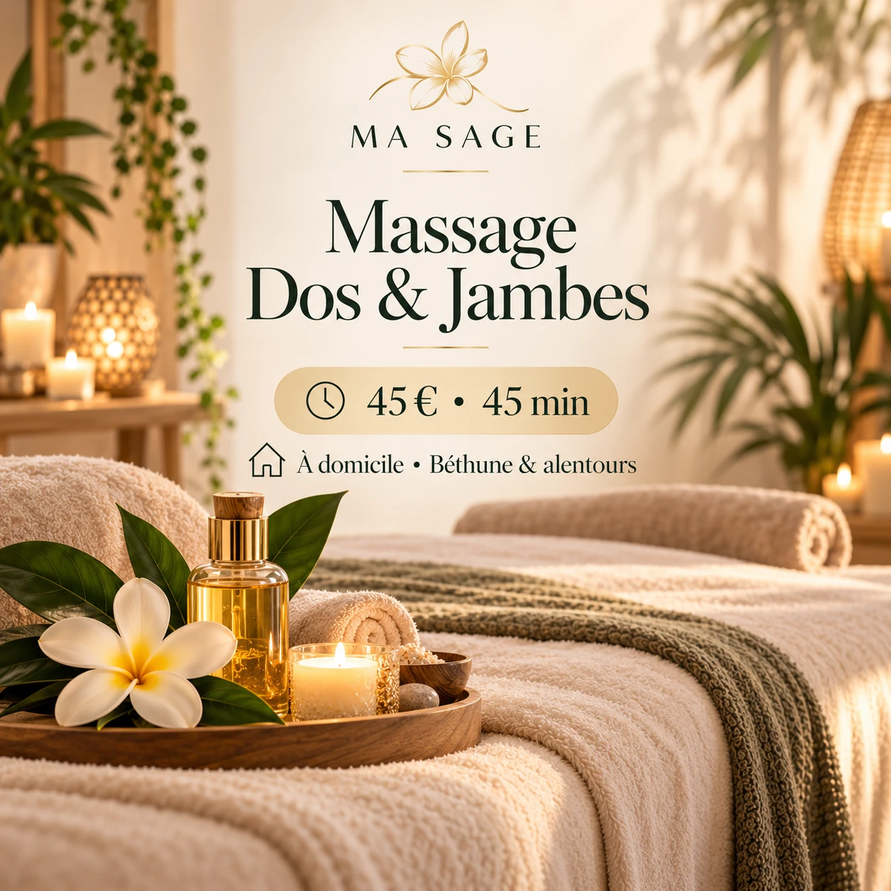 Carte tarifaire du massage dos et jambes MA SAGE